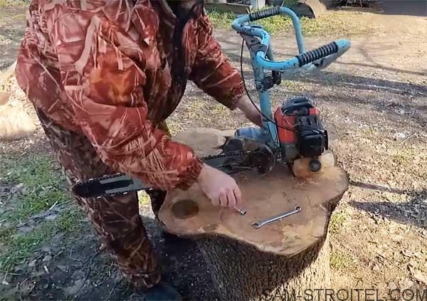 Самодельная бензопила с китайским двигателем от мотокосы Самодельная бензопила с китайским двигателем от мотокосы