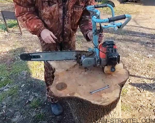 Самодельная бензопила с китайским двигателем от мотокосы Самодельная бензопила с китайским двигателем от мотокосы